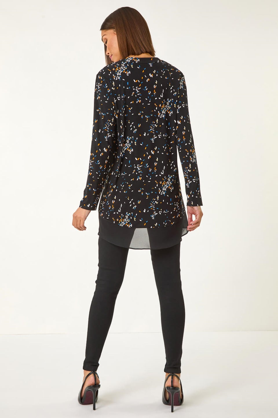 Roman Black Abstract Print V-Neck Tunic Top