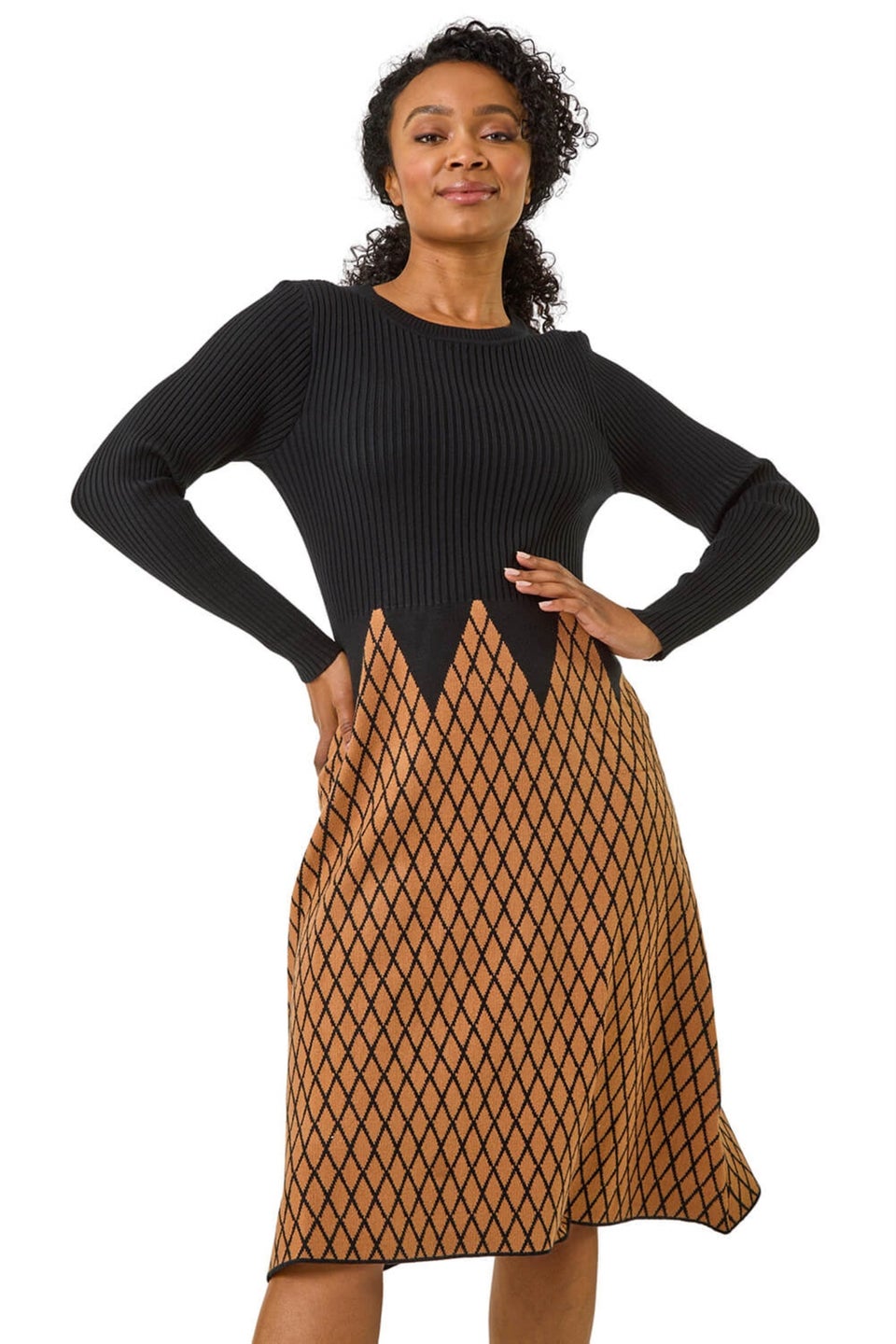 Roman Rust Petite Contrast Knit Dress