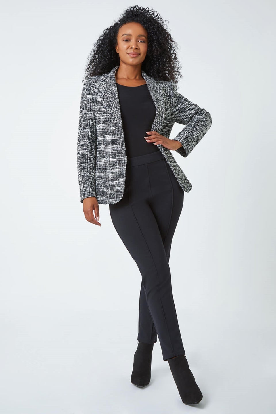 Roman Black Petite Cotton Blend Boucle Blazer