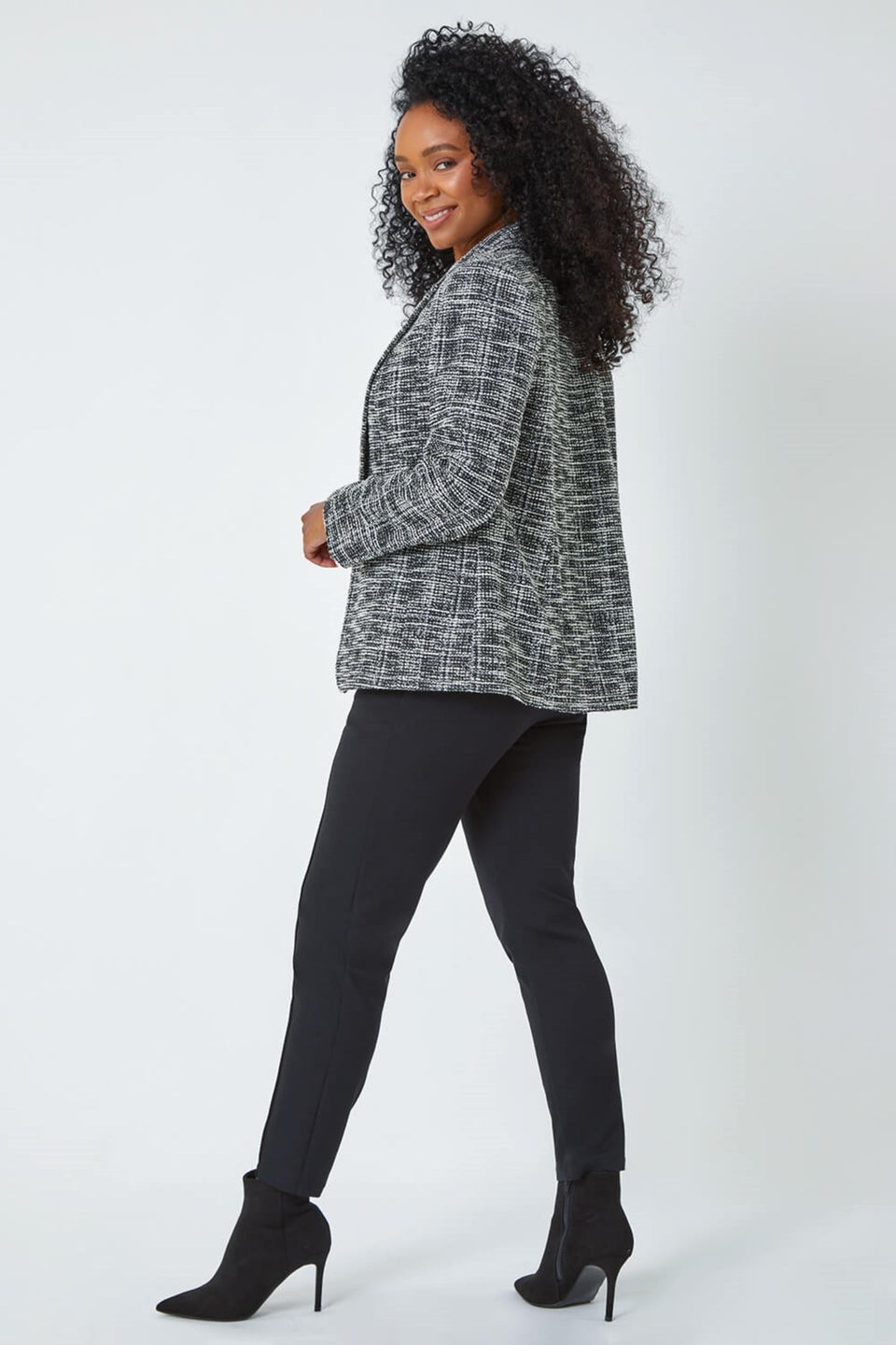 Roman Black Petite Cotton Blend Boucle Blazer