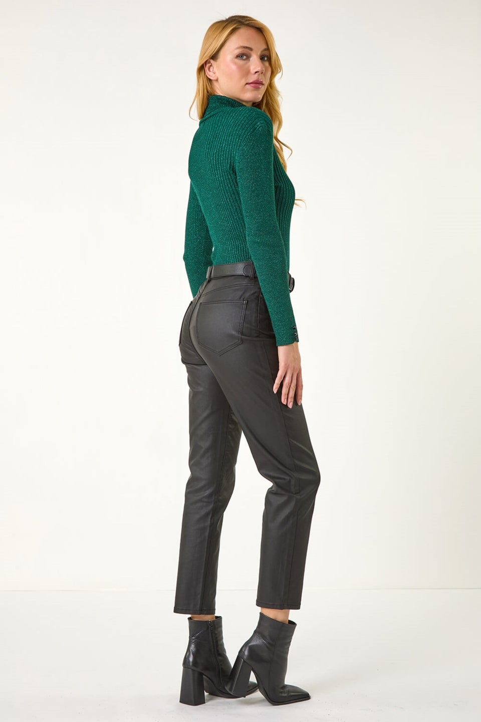 Dusk Green Stripe Turtle Neck Knit Jumper