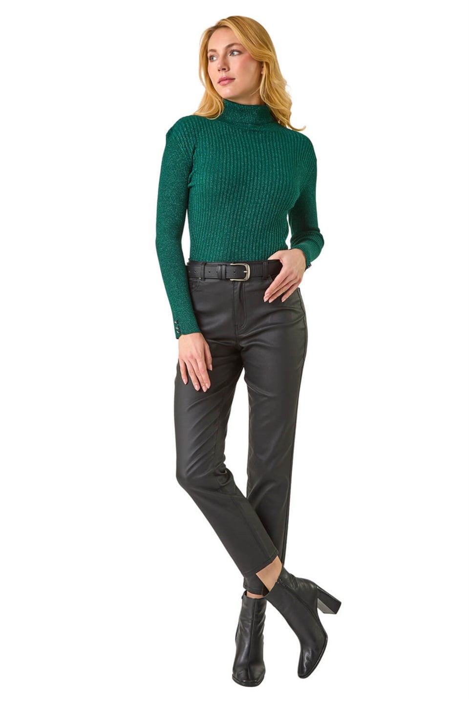 Dusk Green Stripe Turtle Neck Knit Jumper