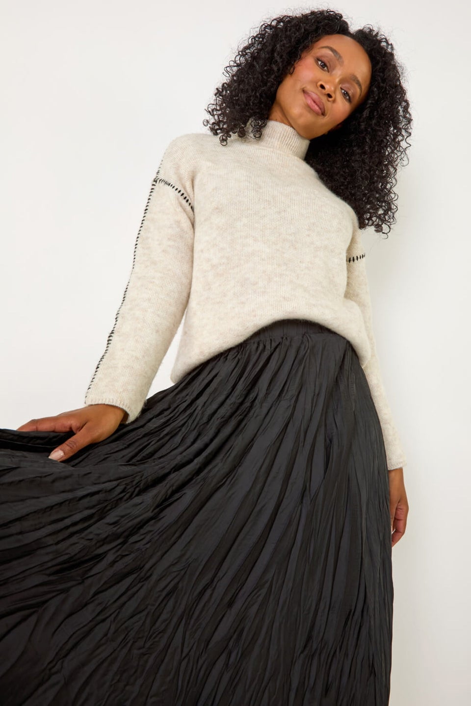 Roman Black Petite Crushed Pleated Skirt