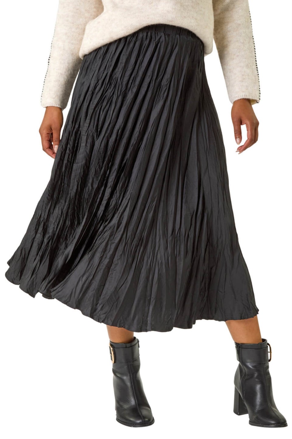 Roman Black Petite Crushed Pleated Skirt