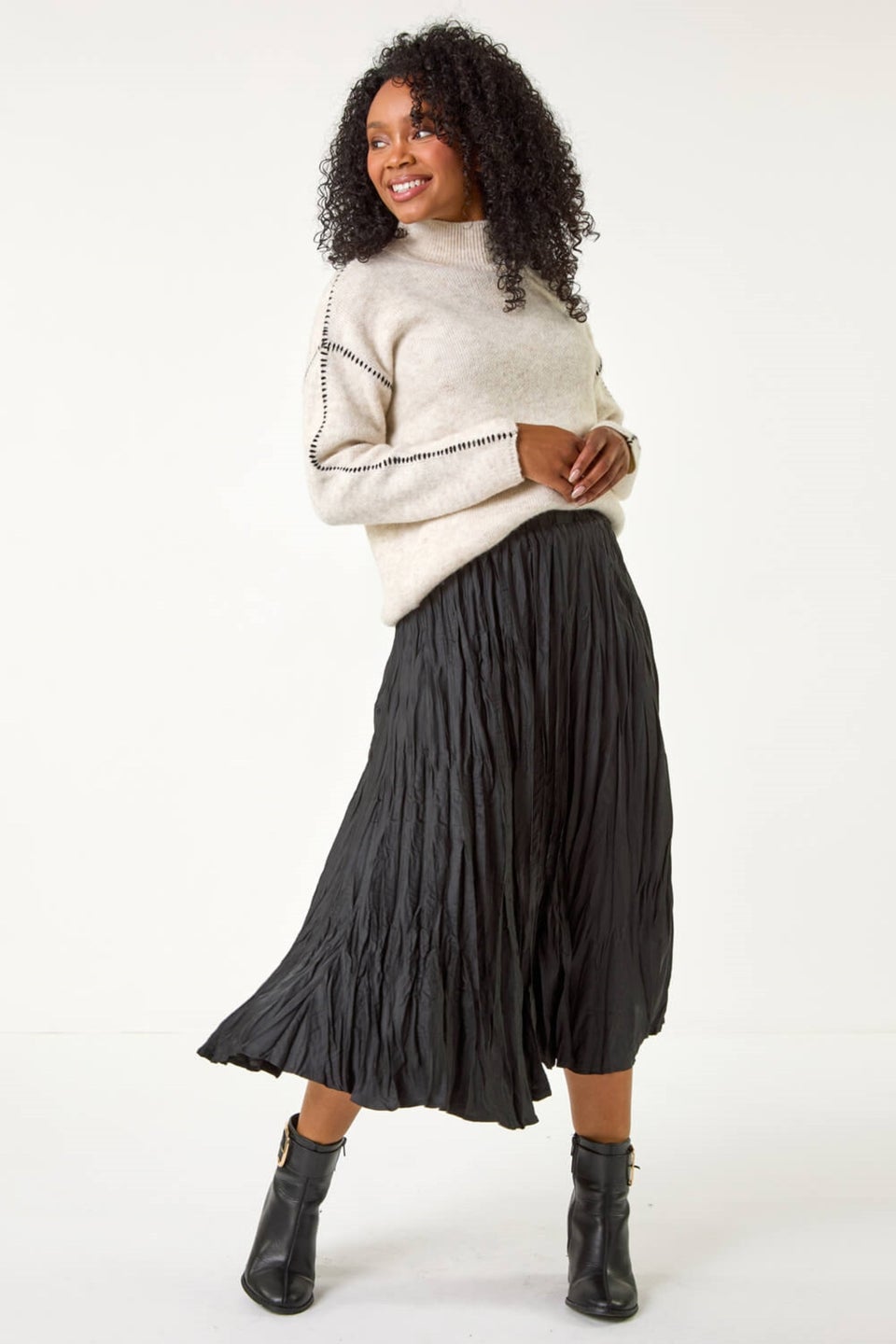 Roman Black Petite Crushed Pleated Skirt