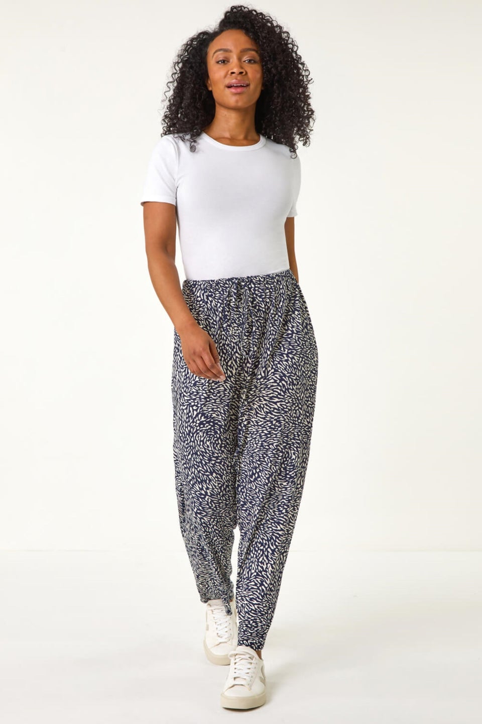 Roman Navy Petite Abstract Print Stretch Trouser