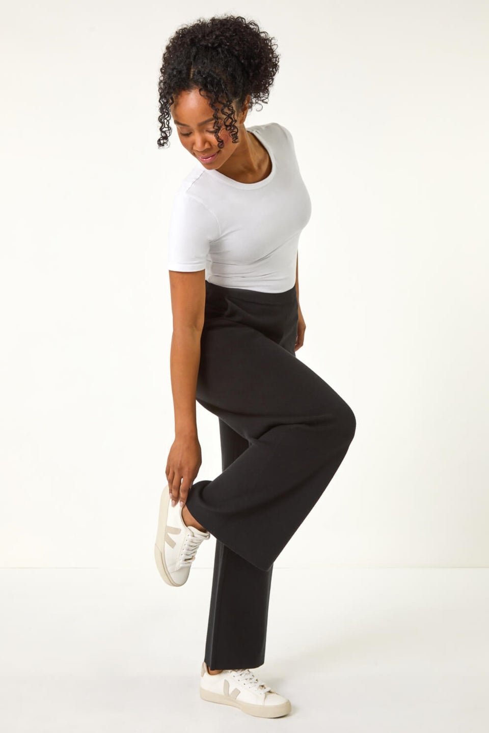 Roman Black Petite Knitted Trouser
