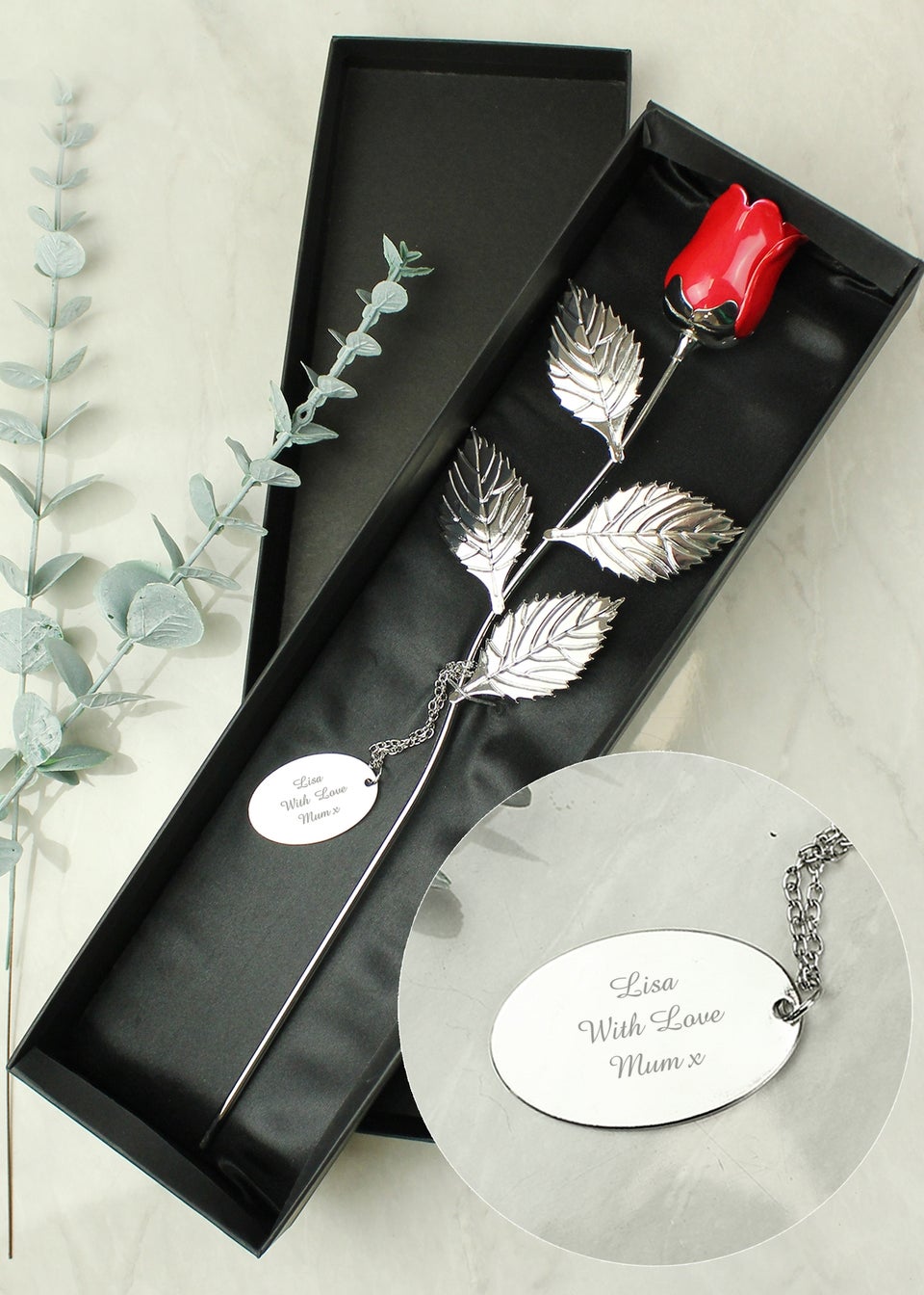 Personalised Memento Company Silver Silver Plated Red Rose