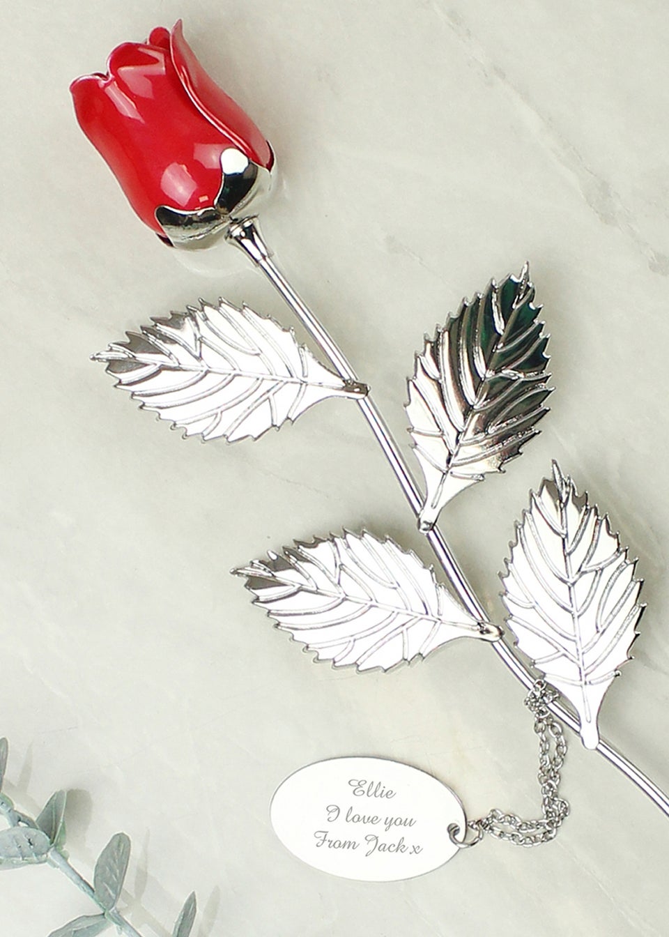 Personalised Memento Company Silver Silver Plated Red Rose