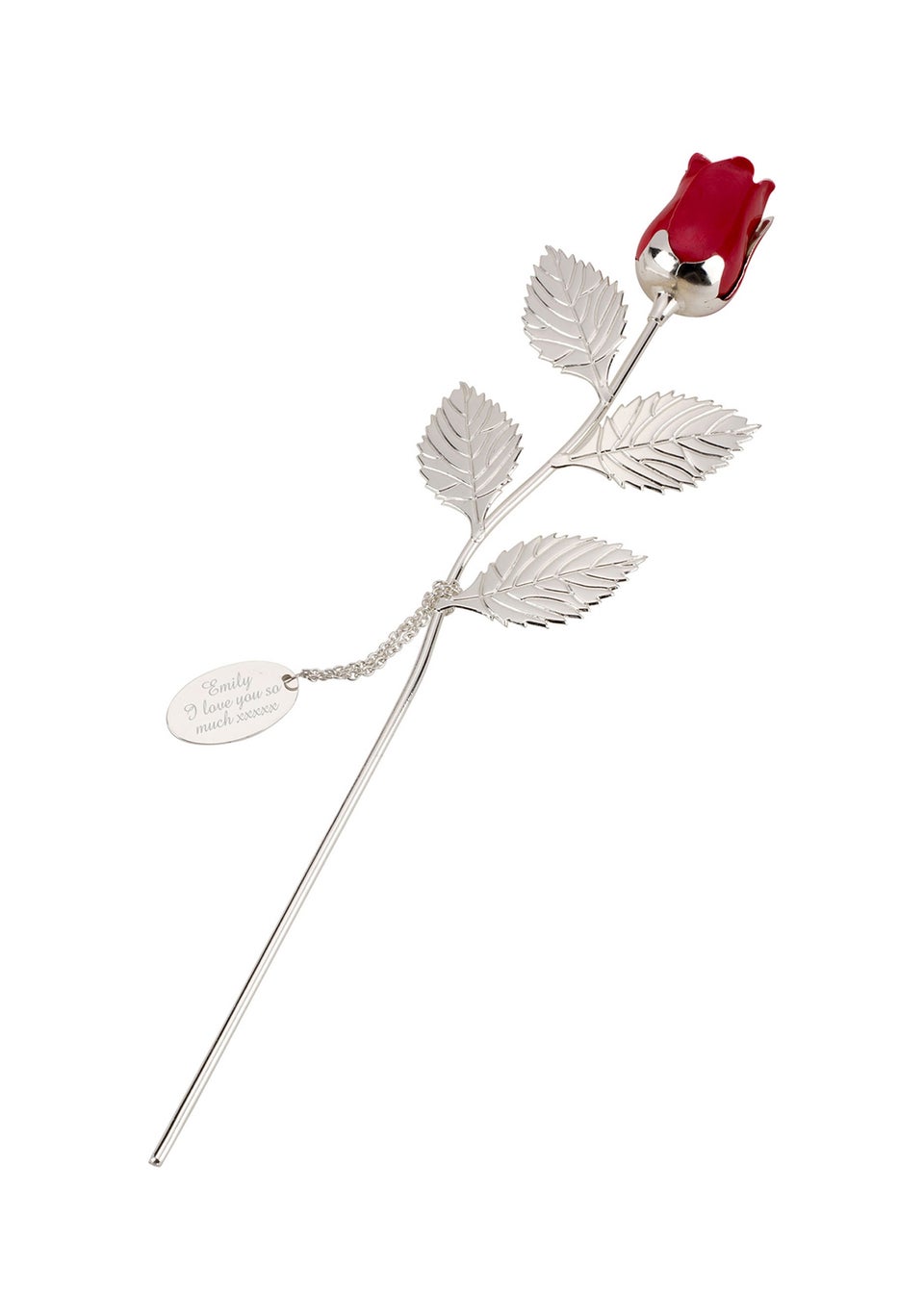 Personalised Memento Company Silver Silver Plated Red Rose