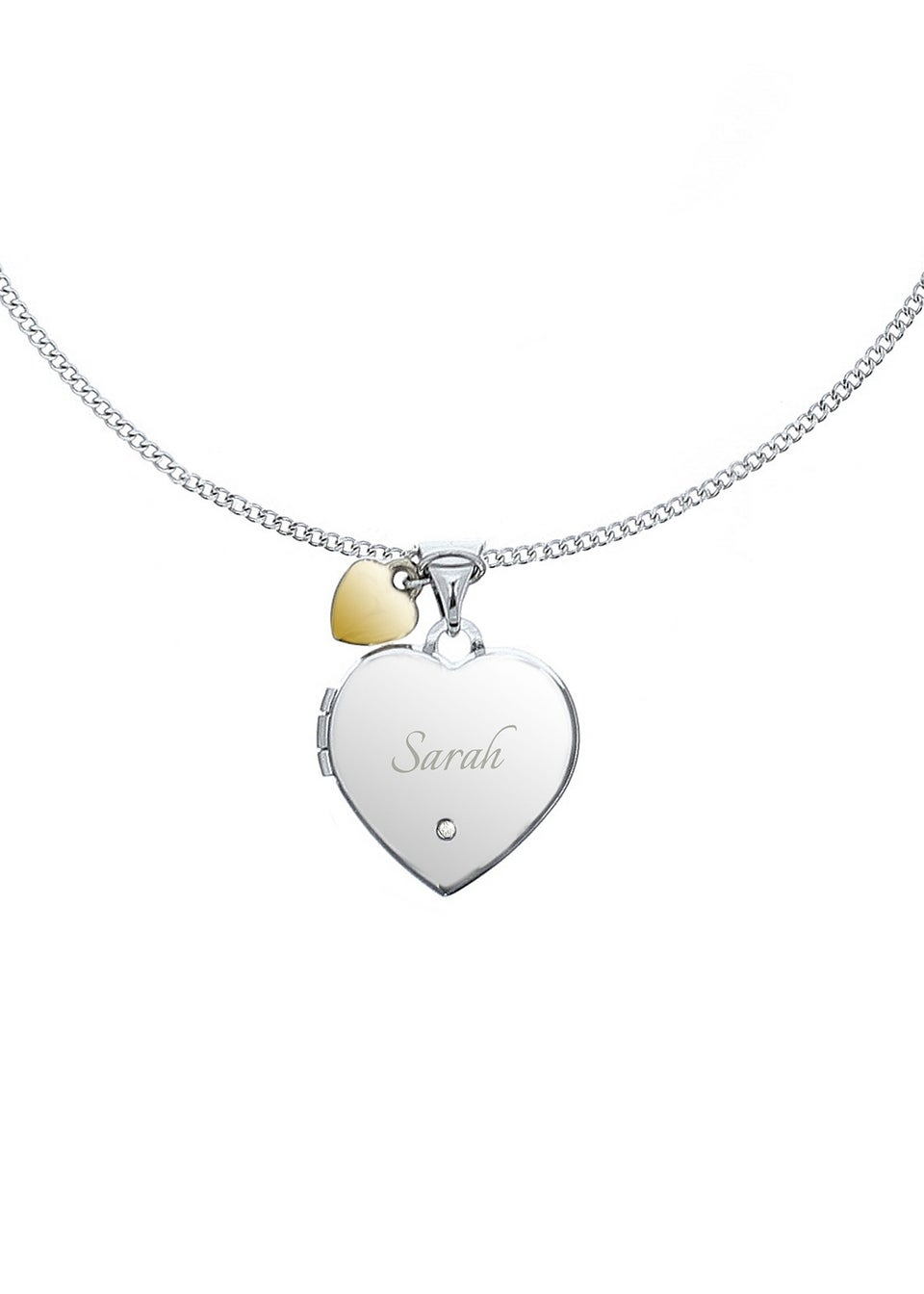 Personalised Memento Company Sterling Silver Heart Locket Necklace & 9ct Gold Charm