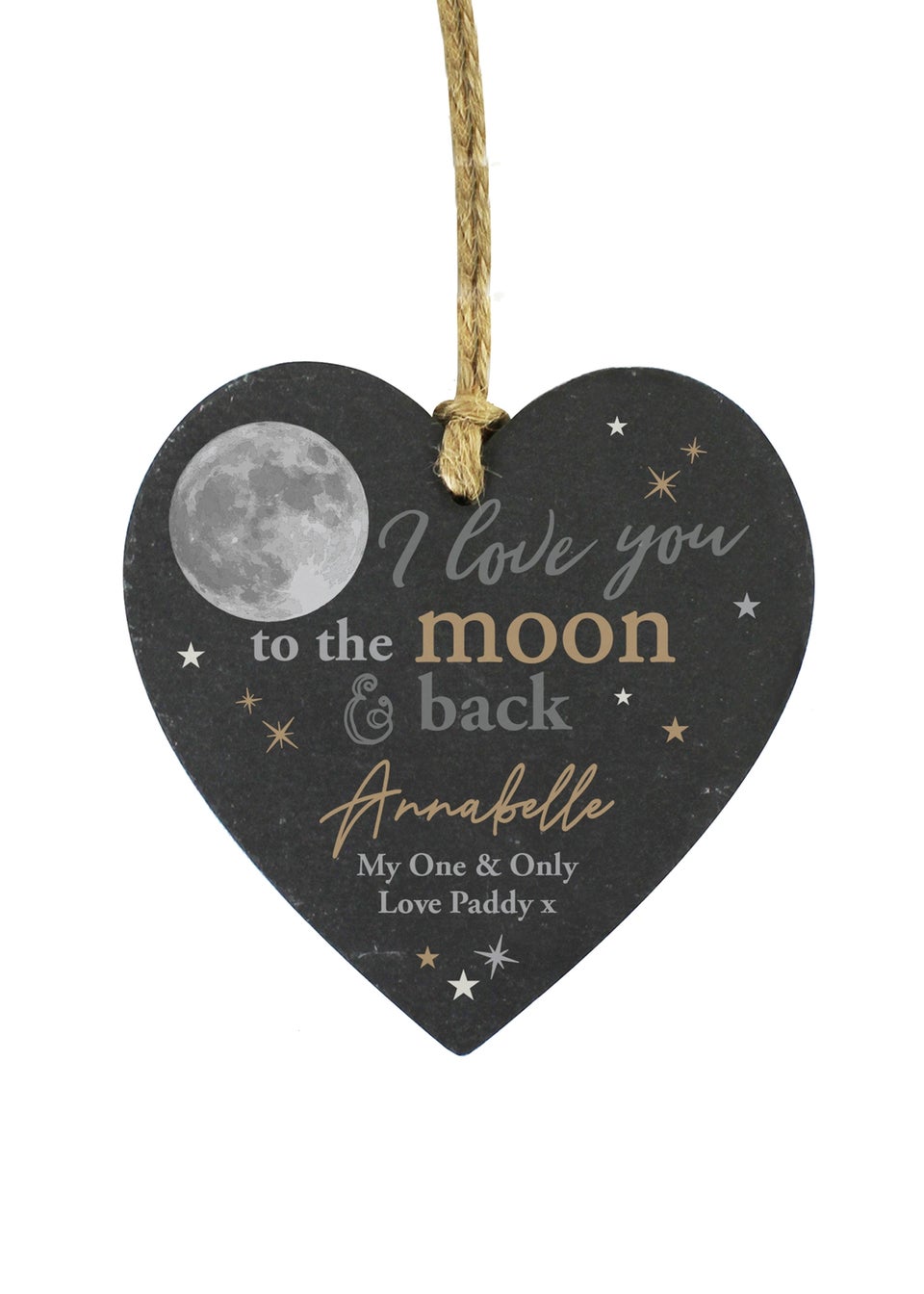 Personalised Memento Company Moon & Back Slate Heart Decoration