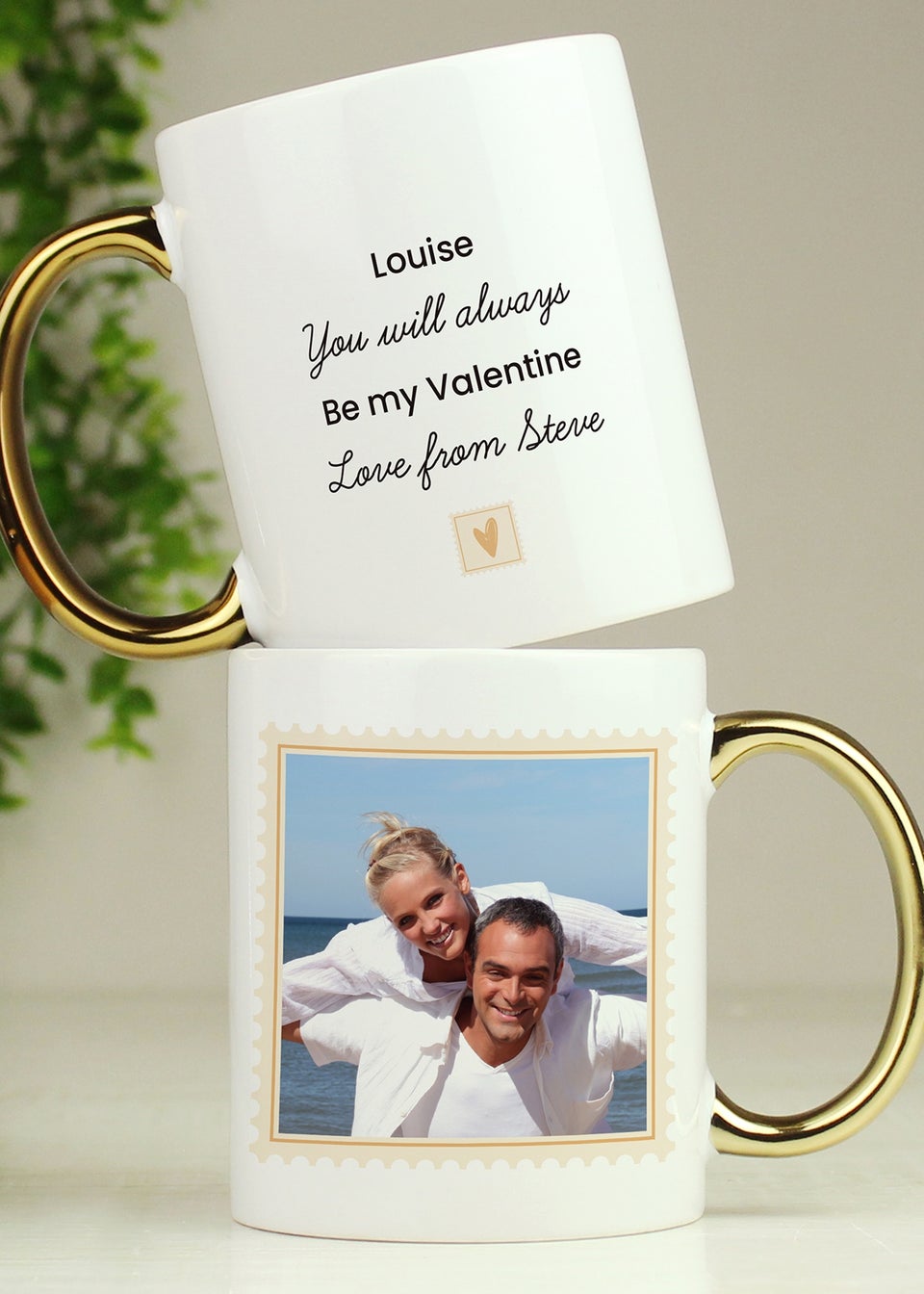 Personalised Memento Company White Photo Upload Heart Gold Handled Mug