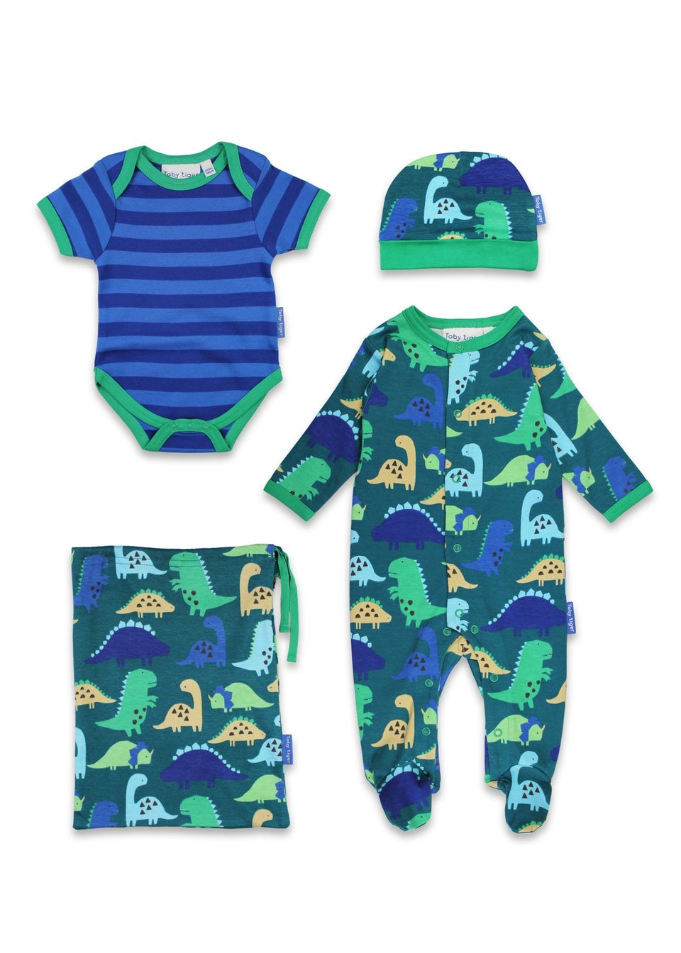 Toby Tiger Organic Green Tonal Dinosaur Print Baby Gift Set (Newborn - 12 months)