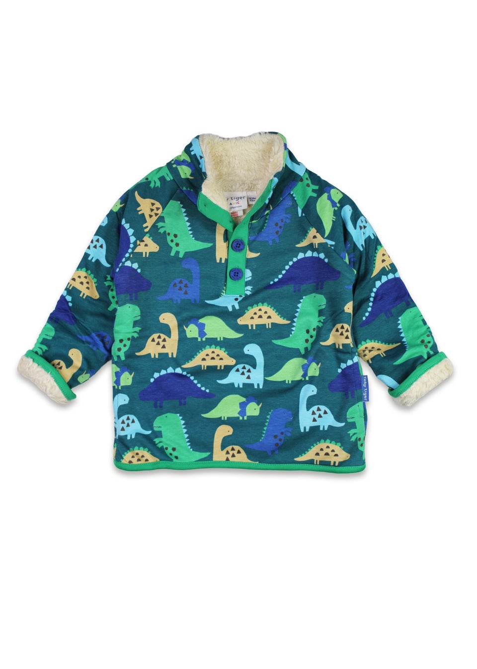 Toby Tiger Organic Green Tonal Dinosaur Print Fleece Sweatshirt (6 months - 6 years)