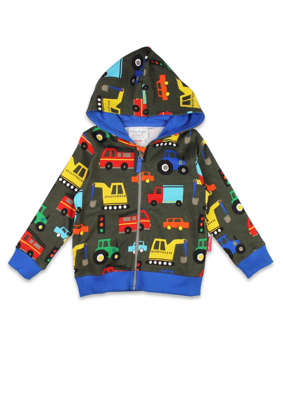 Toby Tiger Organic Multi Colour Transport Print Hoodie (6 months - 6 years)