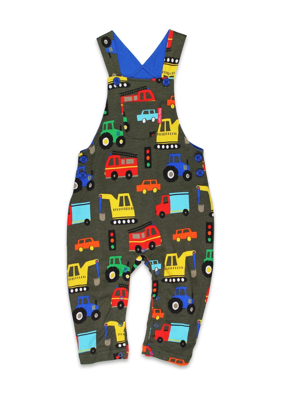 Toby Tiger Organic Multi Colour Transport Print Dungarees (3  months - 4 years)