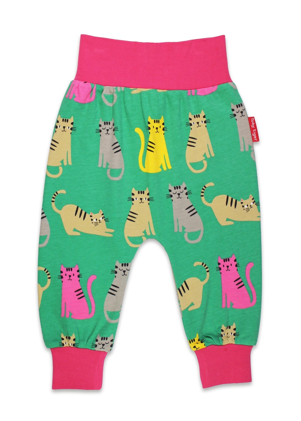 Toby Tiger Organic Green Kitten Print Yoga Pants (Newborn - 3 years)