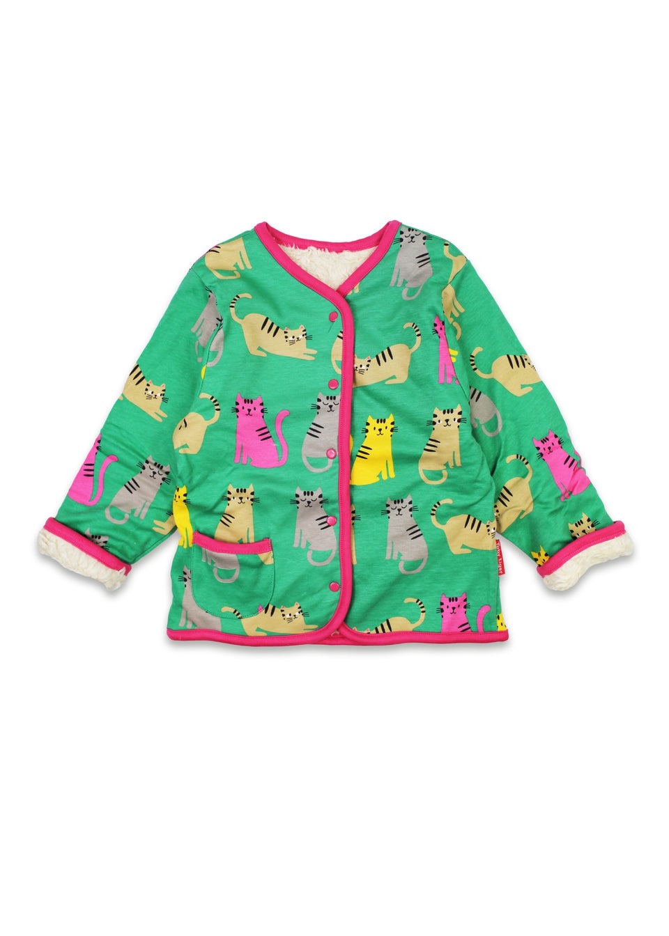 Toby Tiger Organic Green Kitten Print Reversible Jacket (12  months - 8 years)