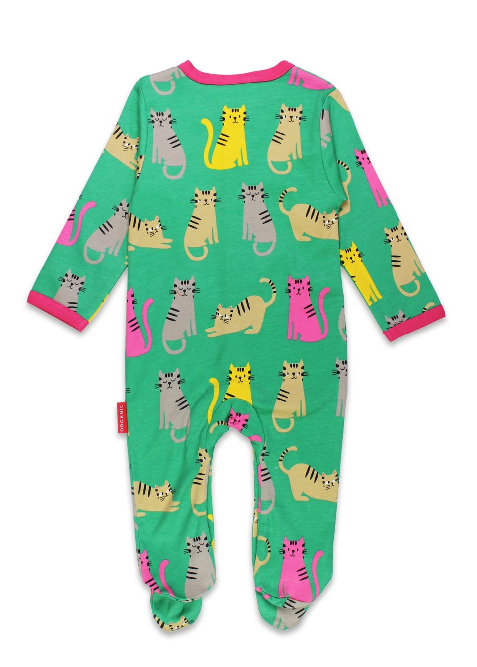 Toby Tiger Organic Green Kitten Print Sleepsuit (Newborn - 12 months)