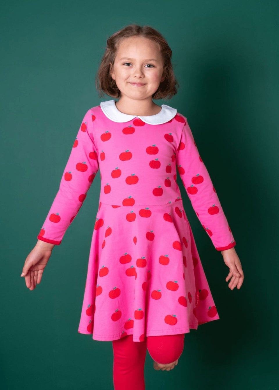 Toby Tiger Organic Pink Apple Print Long-Sleeved Skater Dress (12  months - 8 years)