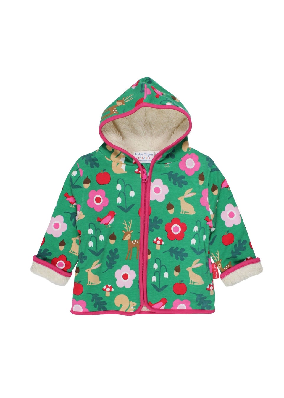 Toby Tiger Organic Green Forest Adventure Fleece Applique Hoodie (6 months - 6 years)