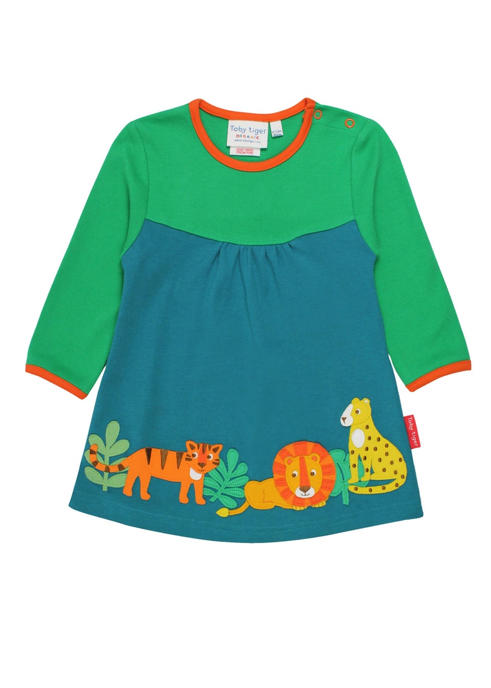 Toby Tiger Organic Green Wild Cats Applique T-Shirt Dress (6 months - 6 years)