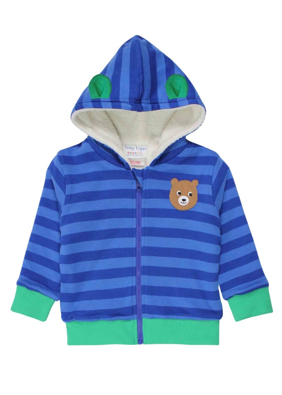 Toby Tiger Organic Blue Camping Bear Applique Hoodie (6 months - 6 years)