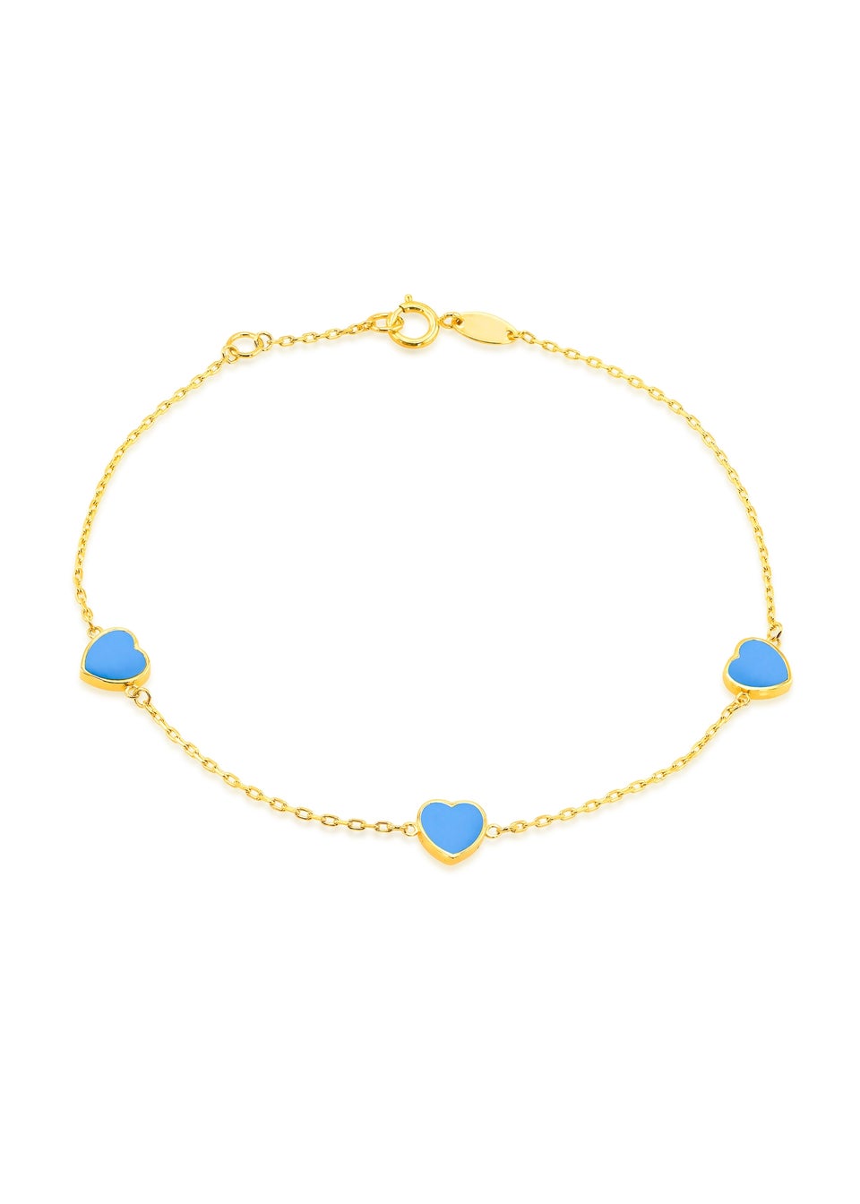 Golden Moments 9ct Yellow Gold 3 x 6mm Turquoise Heart Petals Bracelet