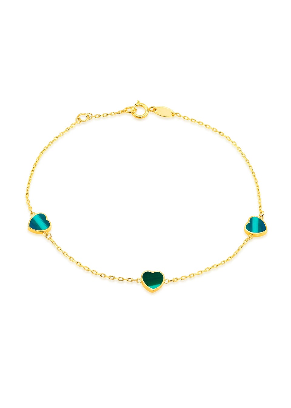 Golden Moments 9ct Yellow Gold 3 x 6mm Malachite Heart Petals Bracelet