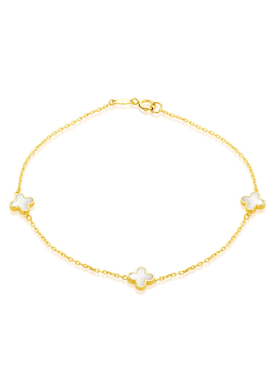 Golden Moments 9ct Yellow Gold 3 x 6.5mm Mother of Pearls Clover Petals Bracelet