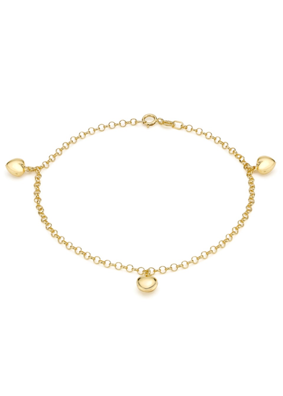 Golden Moments 9ct Yellow Gold 3Heart Belcher Bracelet