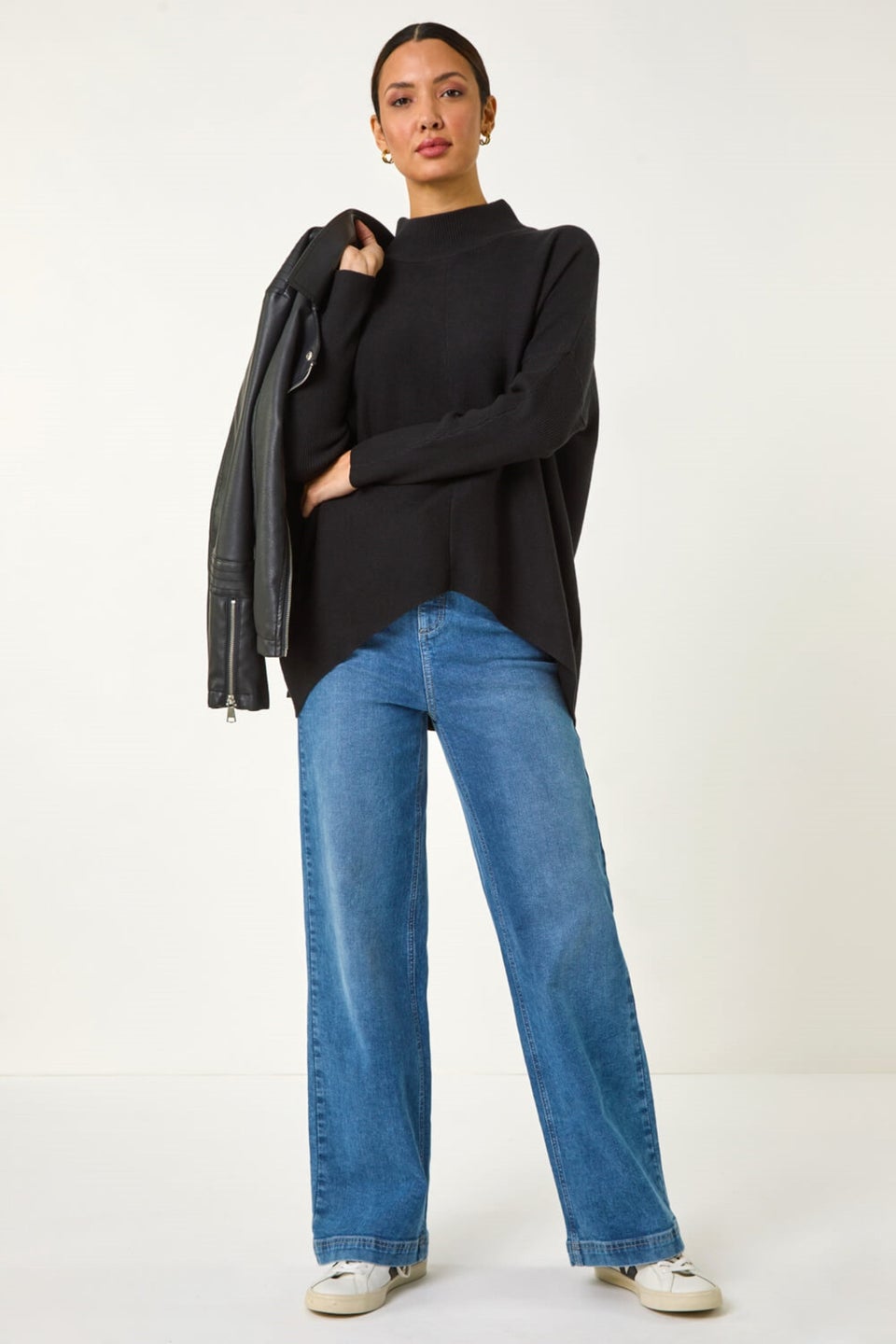 Roman Black Ribbed High Neck Knit Jumper