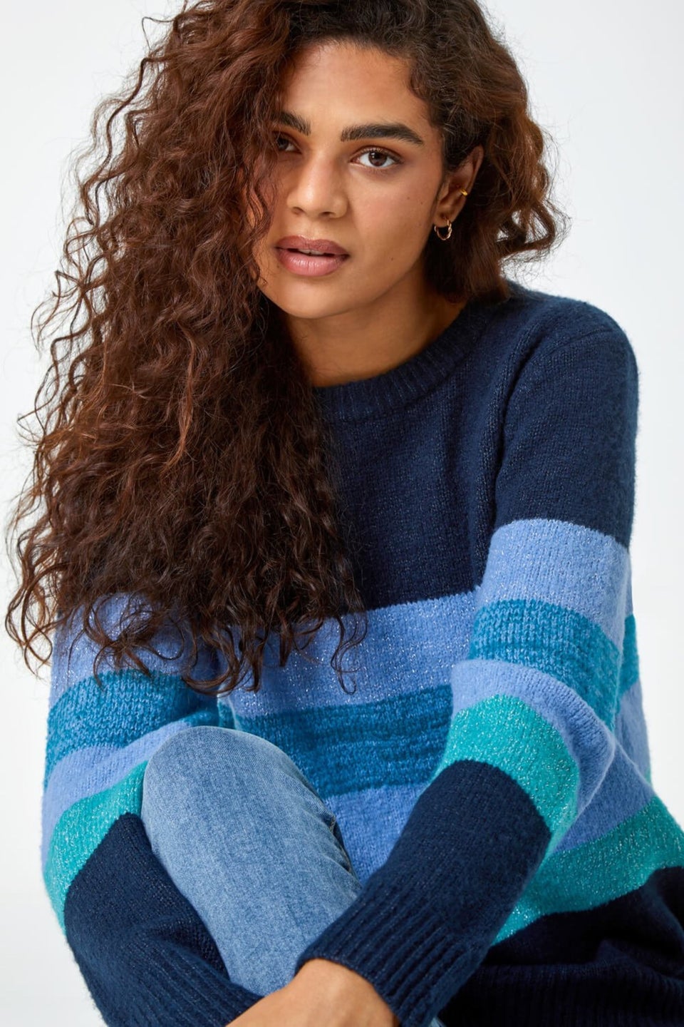 Roman Blue  Shimmer Stripe Stretch Jumper