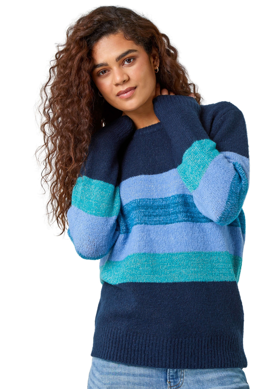 Roman Blue  Shimmer Stripe Stretch Jumper