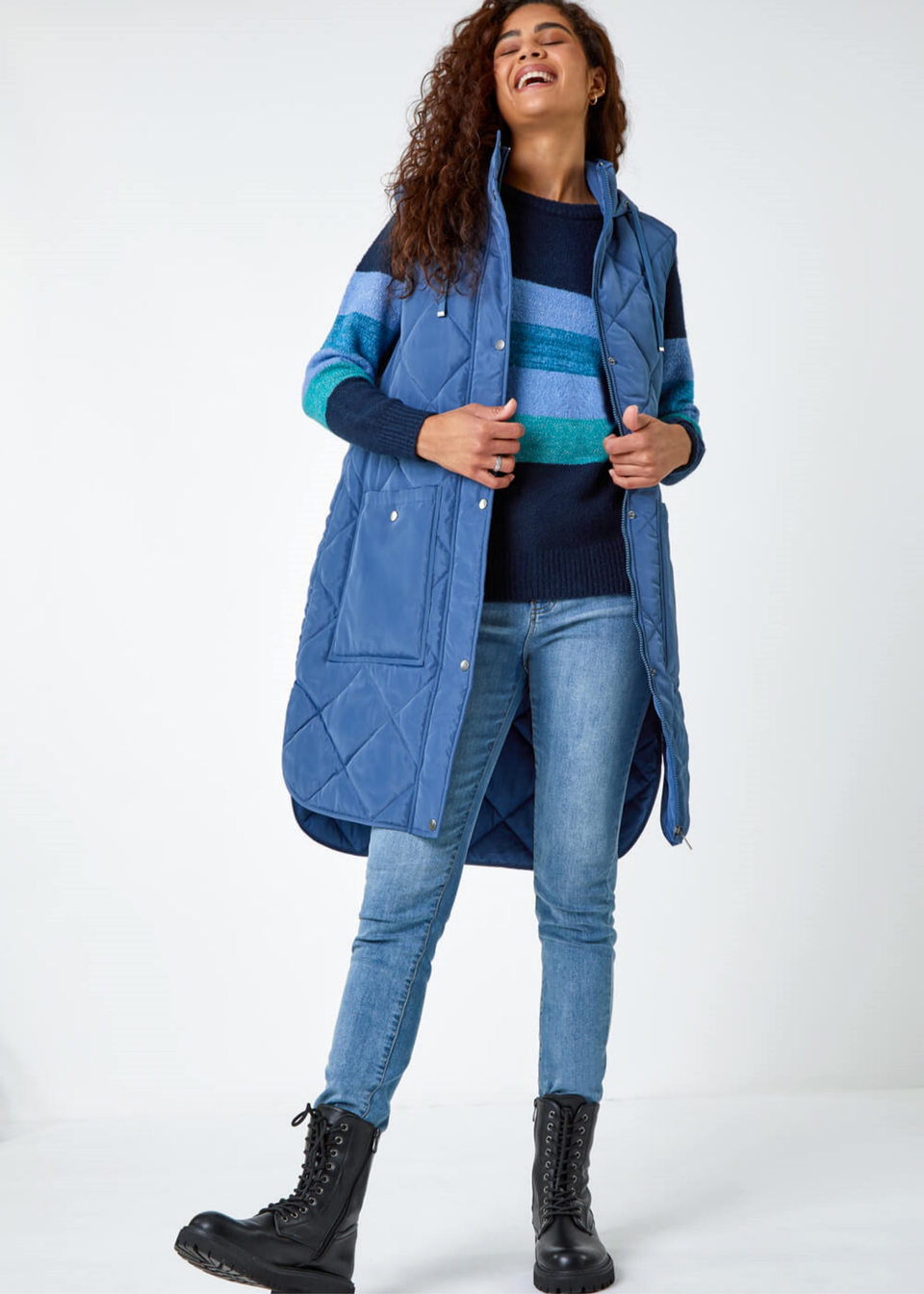 Roman Blue  Shimmer Stripe Stretch Jumper