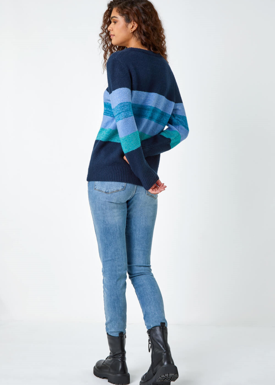 Roman Blue  Shimmer Stripe Stretch Jumper