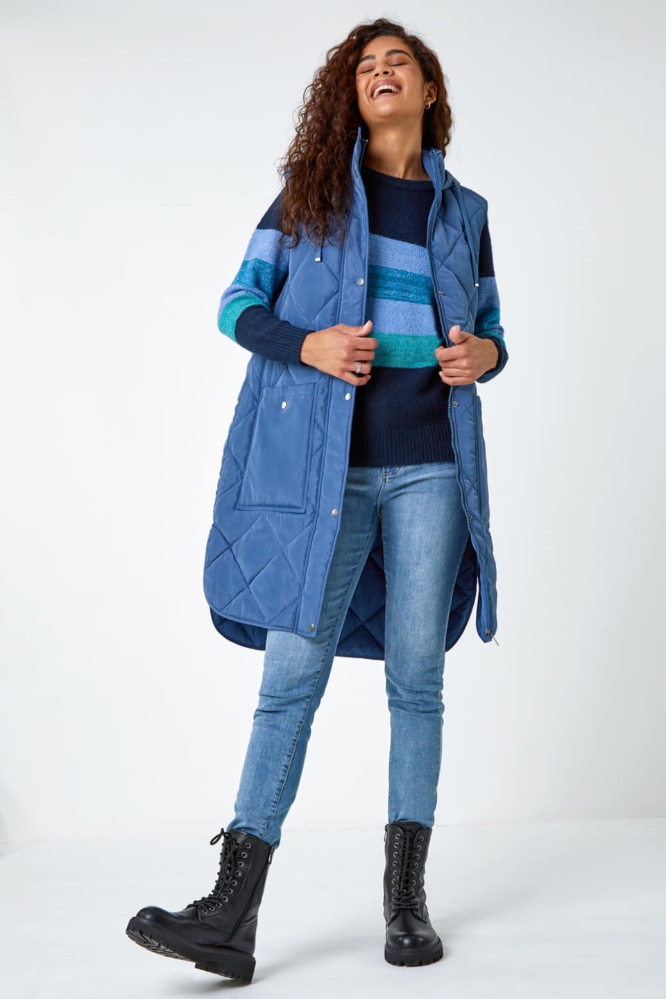 Roman Blue  Shimmer Stripe Stretch Jumper