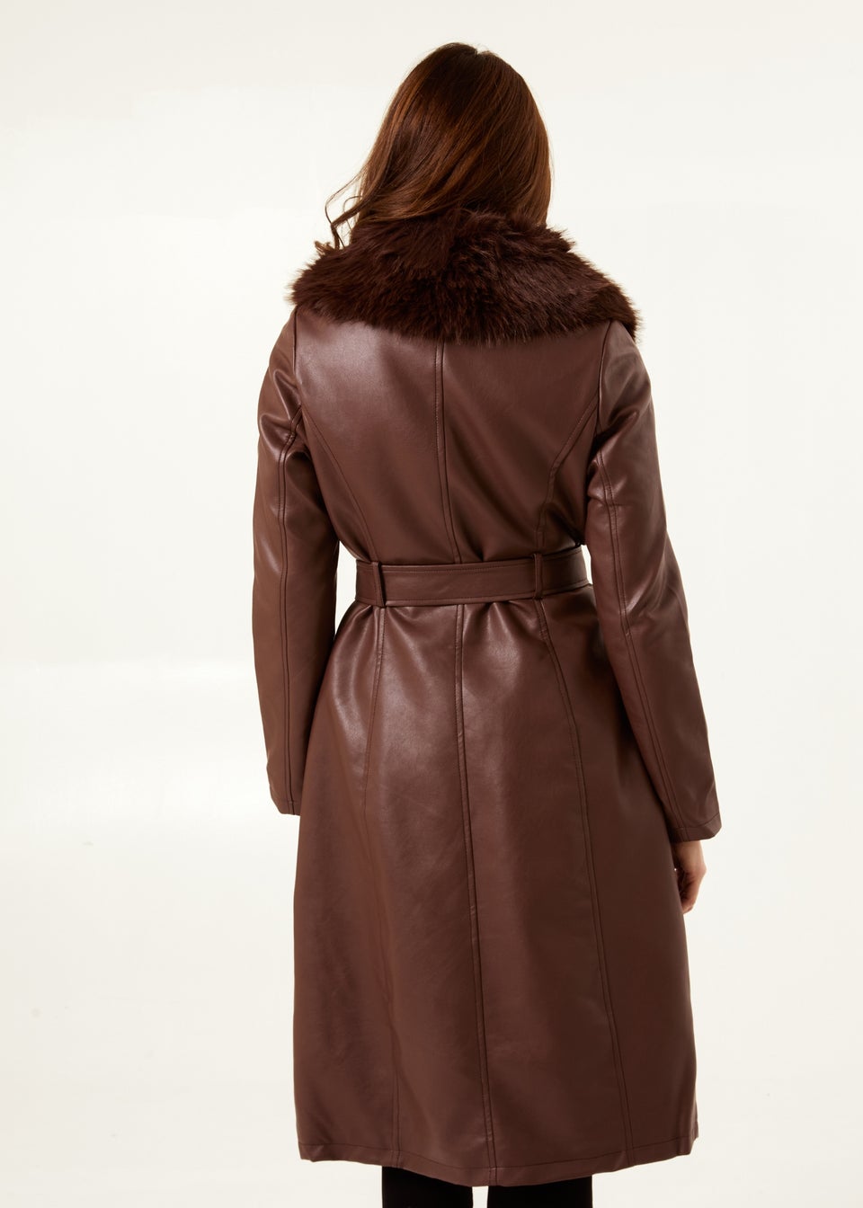 Blue Vanilla Chocolate Faux Fur PU Longline Coat