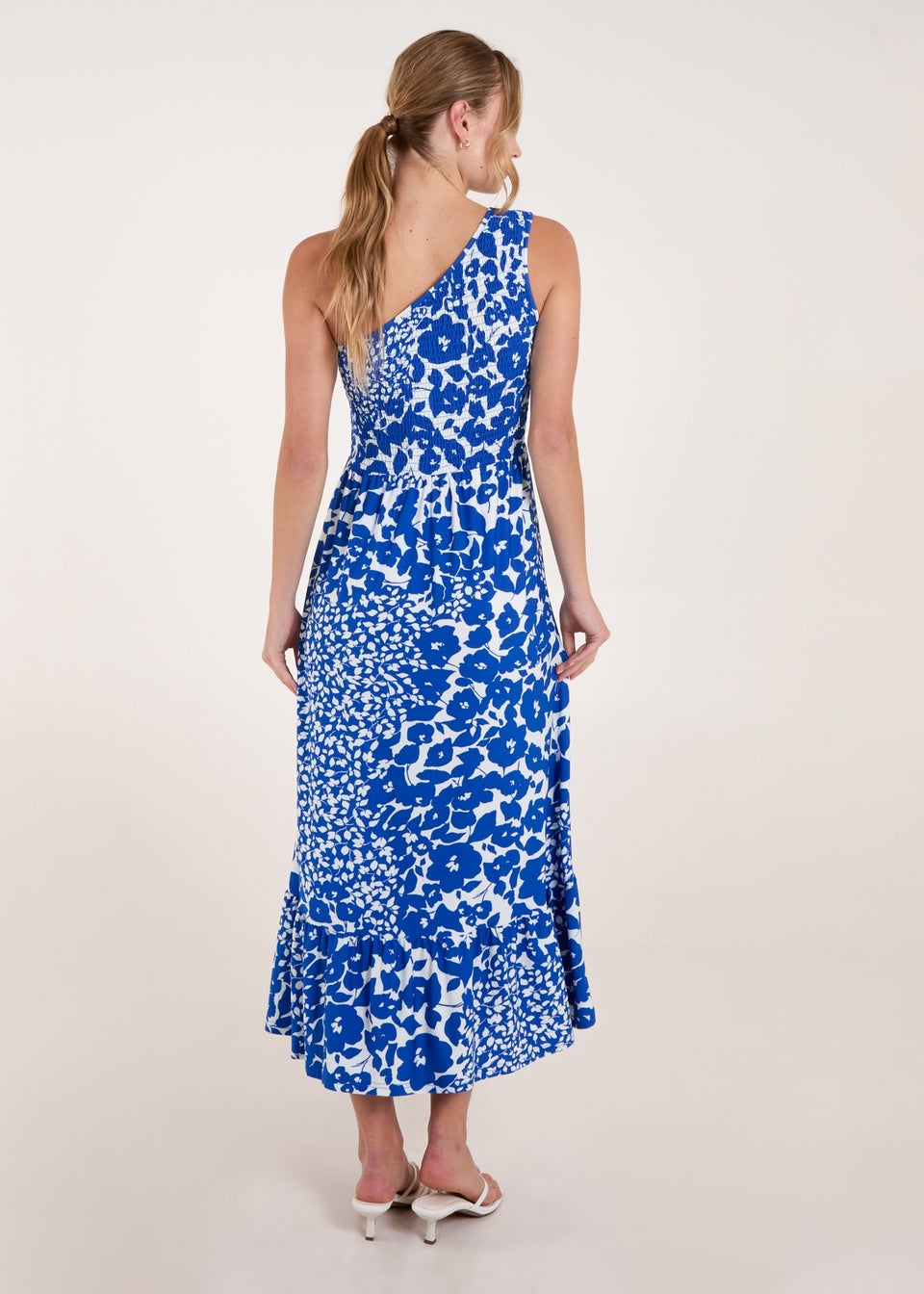 Blue Vanilla Blue Shirred Waist One Shoulder Maxi Dress
