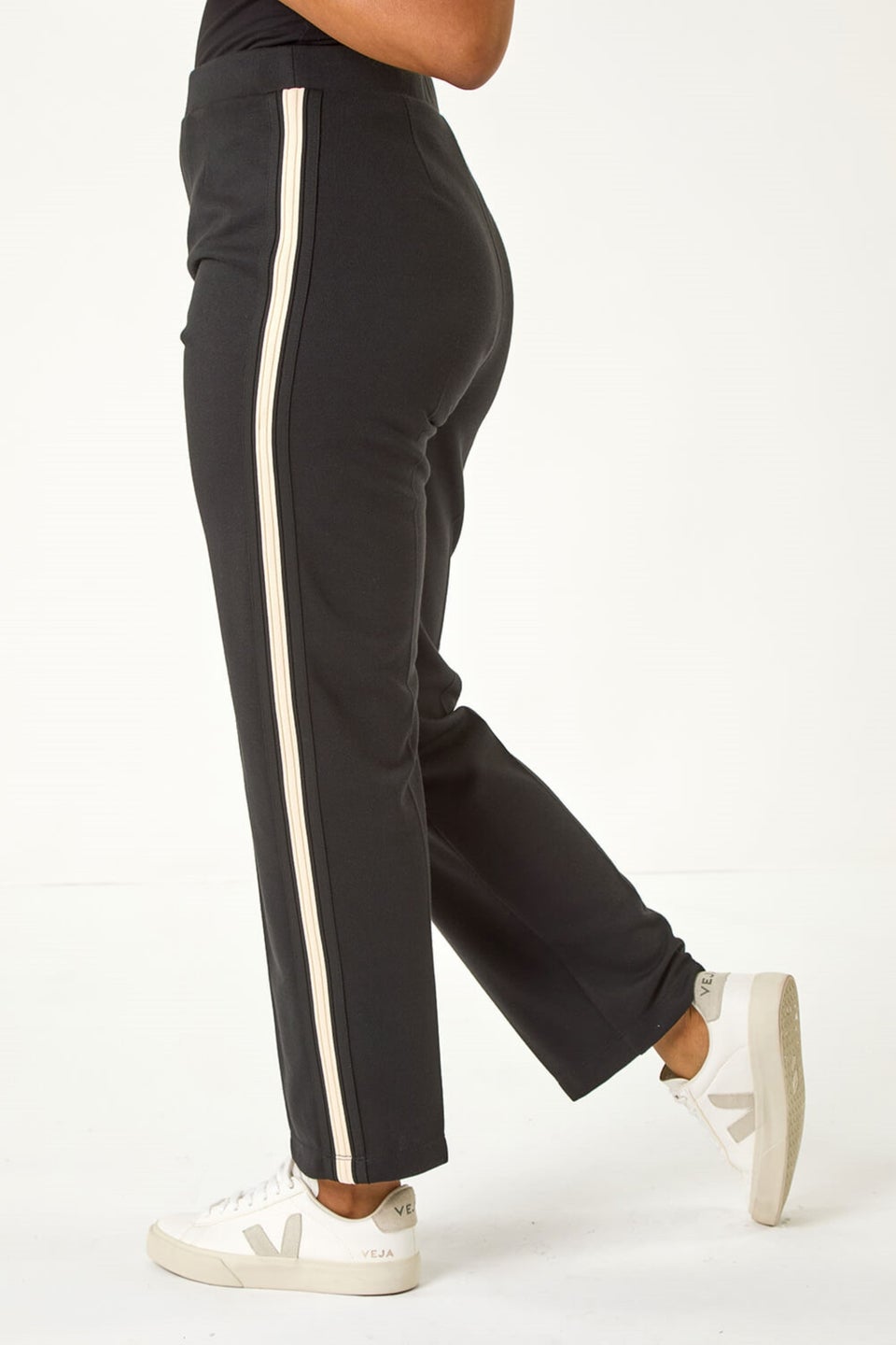 Roman Black Petite Side Stripe Ponte Trouser