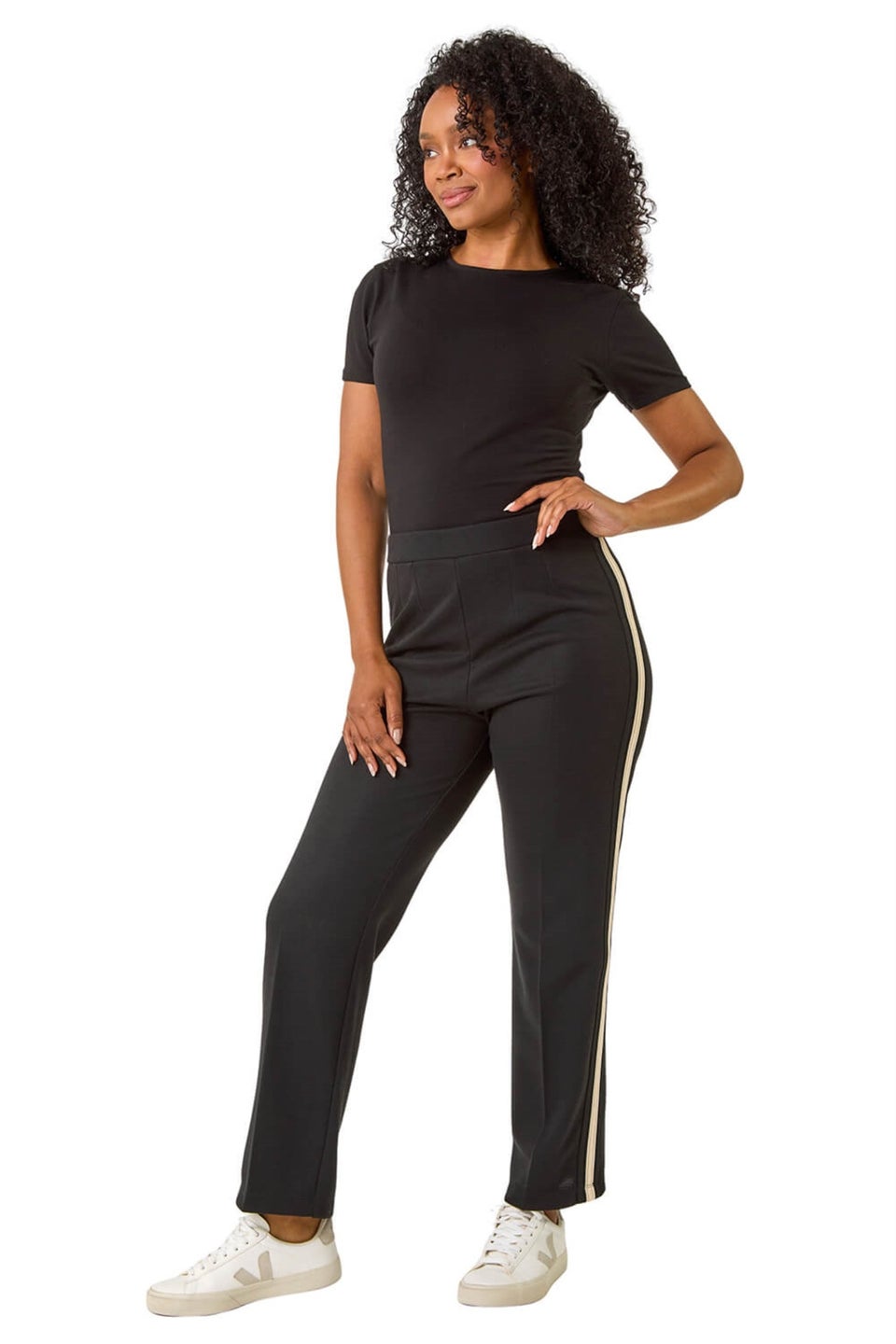Roman Black Petite Side Stripe Ponte Trouser