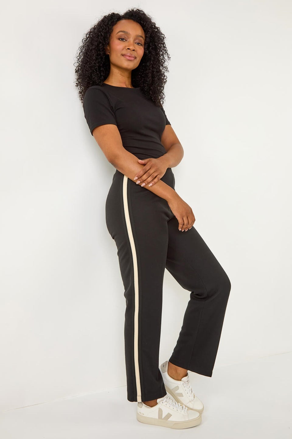 Roman Black Petite Side Stripe Ponte Trouser