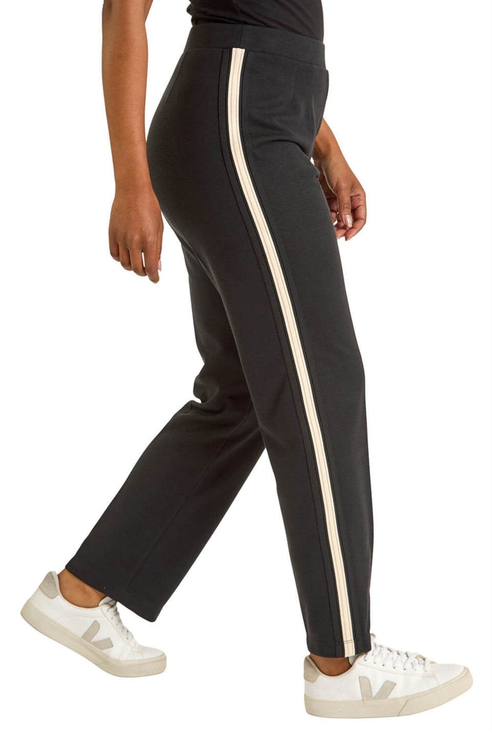 Roman Black Petite Side Stripe Ponte Trouser