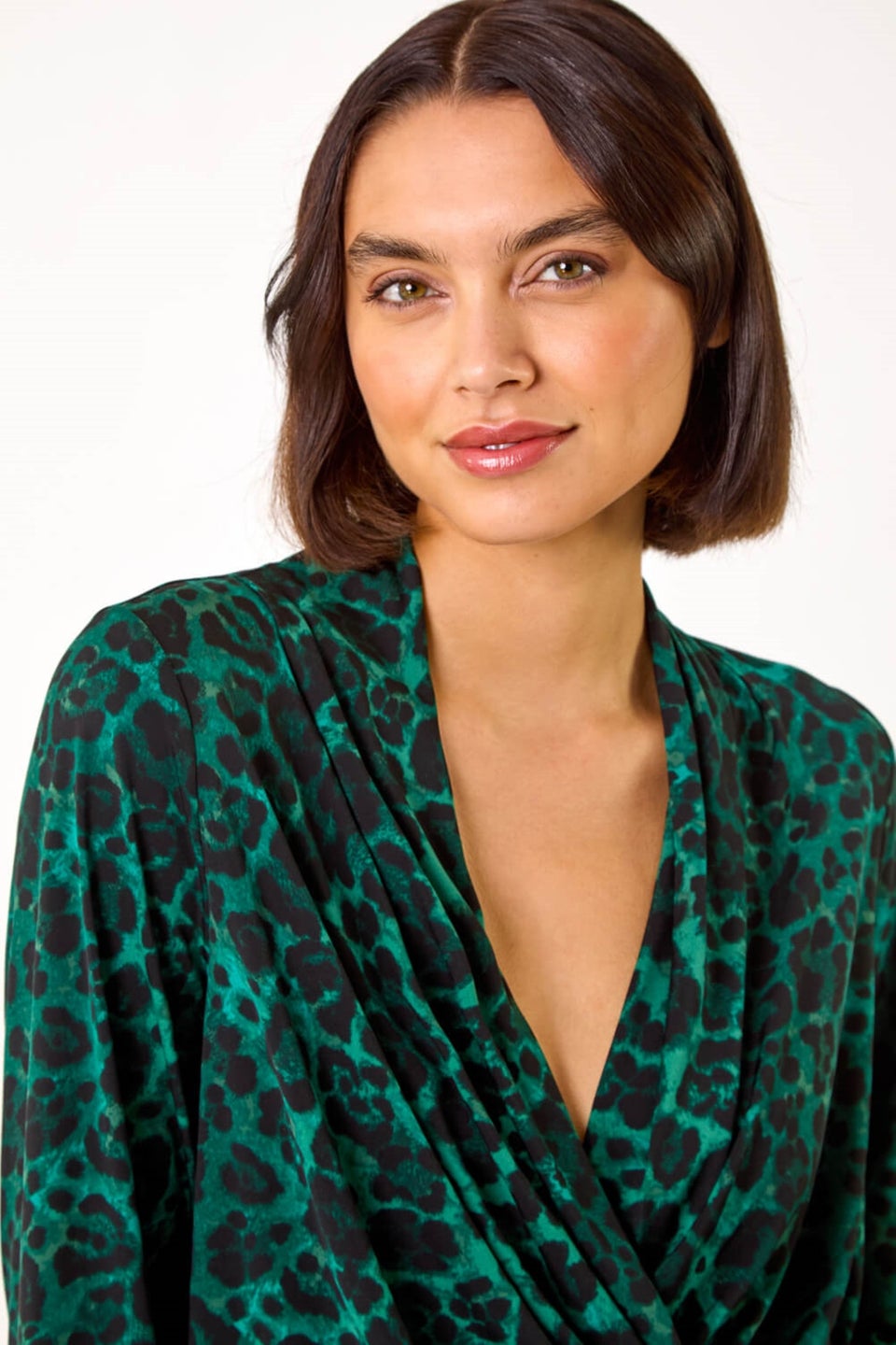 Roman Dark Green Animal Print Wrap Top