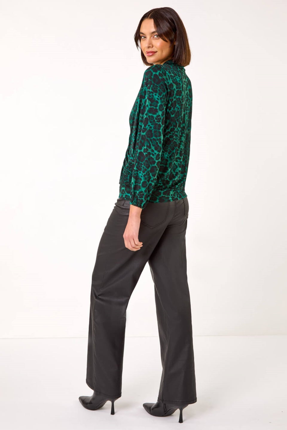 Roman Dark Green Animal Print Wrap Top