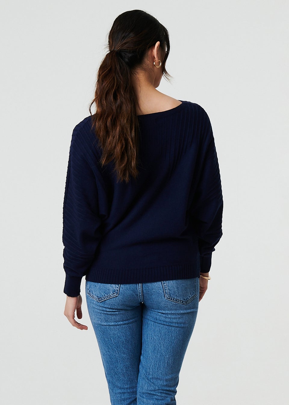 Izabel London Navy Stripe Texture Boat Neck Boxy Fit Jumper