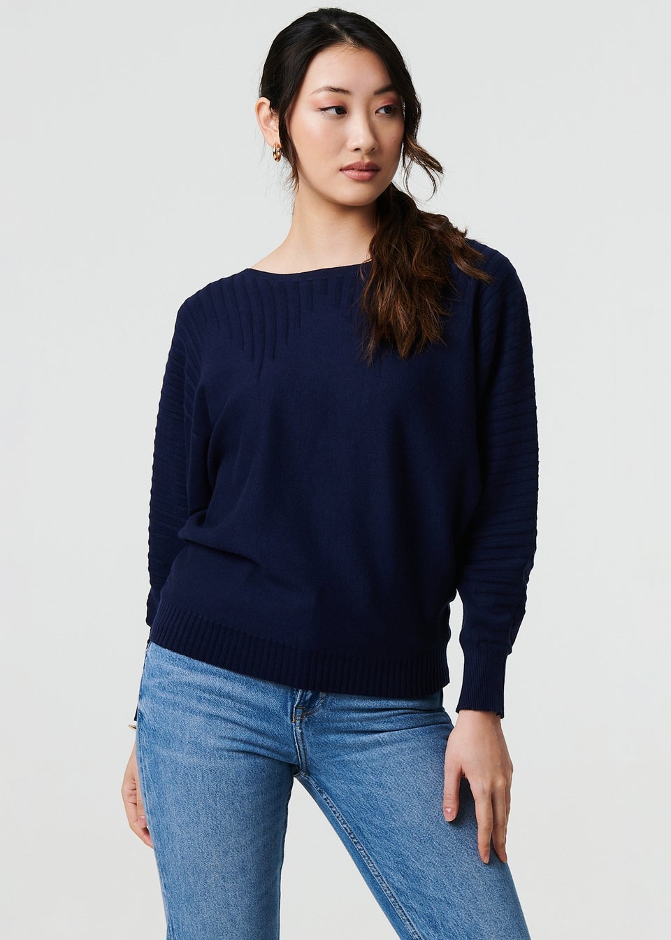 Izabel London Navy Stripe Texture Boat Neck Boxy Fit Jumper