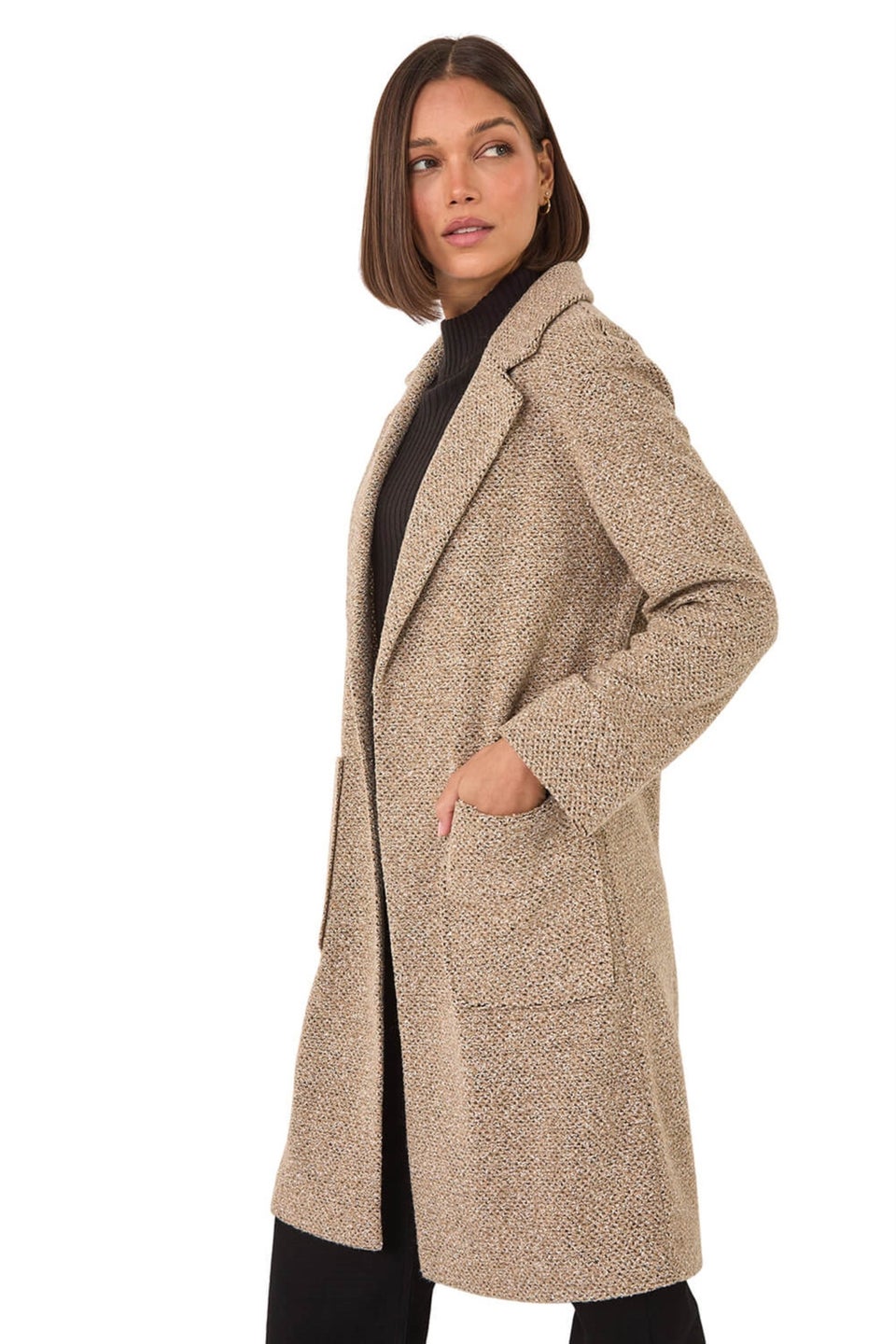 Roman Beige Single Breasted Longline Coatigan