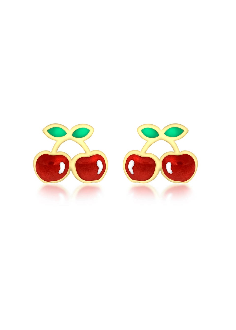 Golden Moments 9ct Yellow Gold Enamel Cherries Stud Earrings
